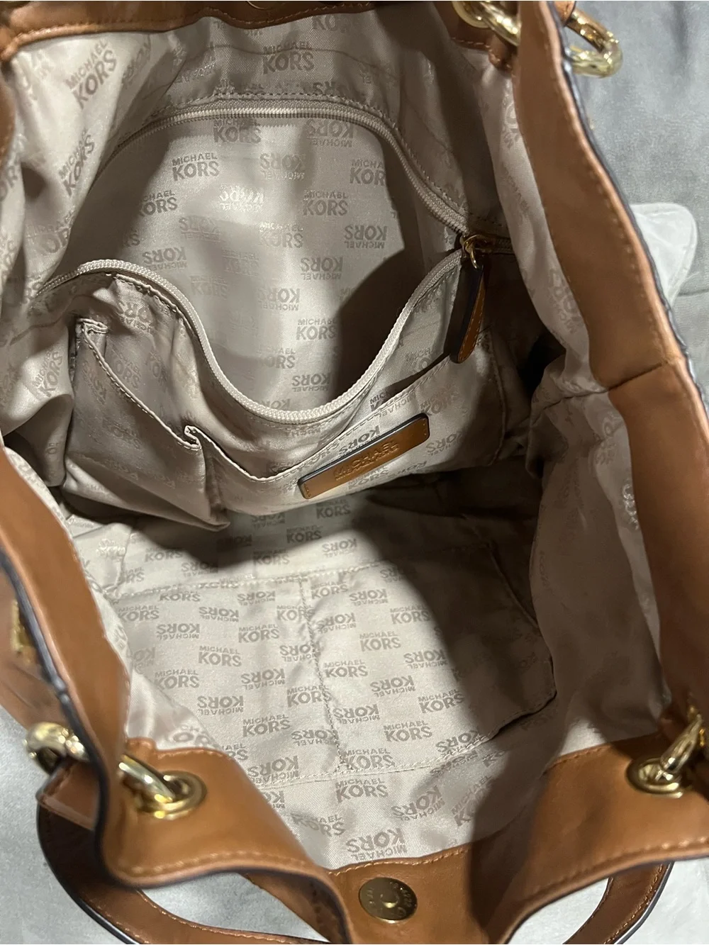 MICHAEL Michael Kors Cognac Brown soft Leather Hobo with Gold Hardware